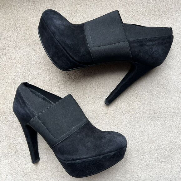 Stuart Weitzman Black Suede Platform Ankle Stiletto Heel Pumps Elastic Band Sz 5 - Picture 1 of 16
